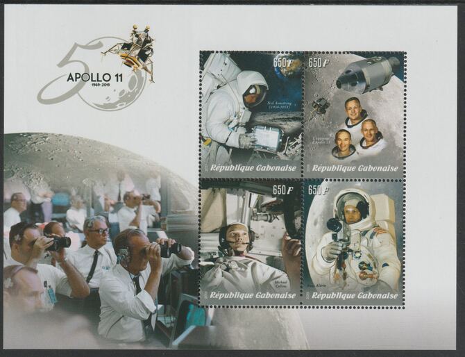 Gabon 2019 Apollo 11 - 50th Anniversary perf sheet containing four values unmounted mint, stamps on space, stamps on apollo