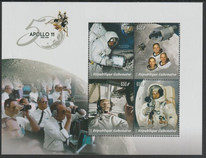 Gabon 2019 Apollo 11 - 50th Anniversary perf sheet containing four values unmounted mint, stamps on , stamps on  stamps on space, stamps on  stamps on apollo