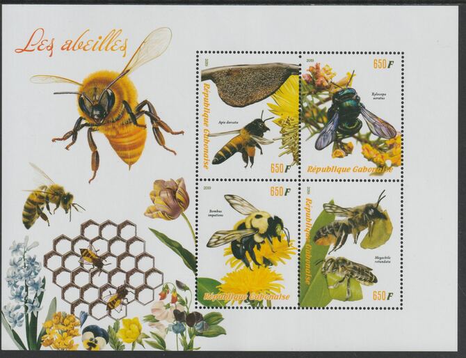 Gabon 2019 Bees perf sheet containing four values unmounted mint, stamps on , stamps on  stamps on insects, stamps on  stamps on bees