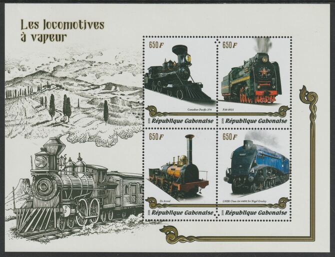 Gabon 2019 Steam Locomotives perf sheet containing four values unmounted mint, stamps on , stamps on  stamps on railways