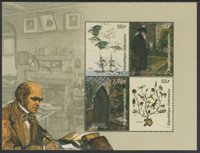 Gabon 2019 Charles Darwin perf sheet containing four values unmounted mint, stamps on personalities, stamps on darwin, stamps on ships, stamps on , stamps on 