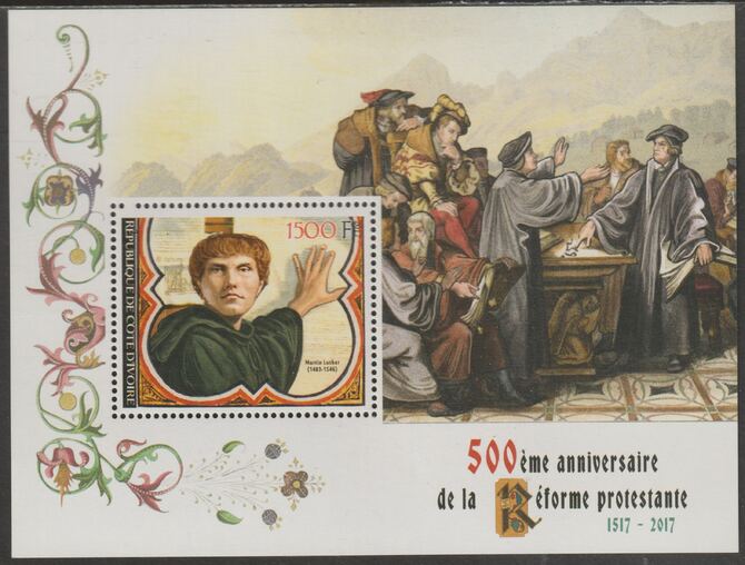 Ivory Coast 2017 The Reformation #2 perf sheet containing one value unmounted mint, stamps on reformation