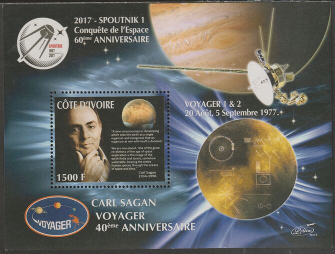 Ivory Coast 2017 Sputnik 40th Anniversary #1 perf sheet containing one value unmounted mint, stamps on , stamps on  stamps on space, stamps on  stamps on sputnik