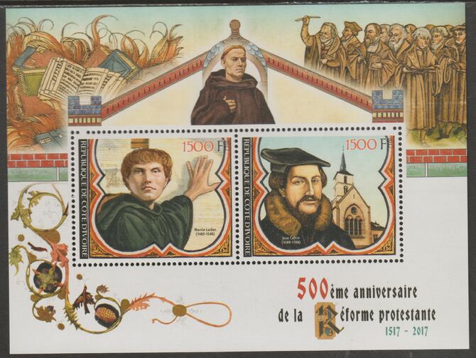 Ivory Coast 2017 The Reformation perf sheet containing two values unmounted mint, stamps on reformation