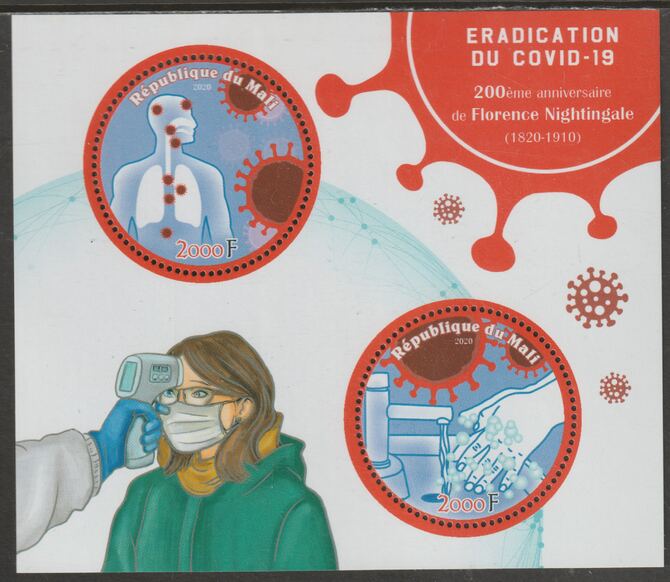 Mali 2020 Eradication of Covid perf sheet containing two circular value2 unmounted mint, stamps on , stamps on  stamps on shaped, stamps on  stamps on medical, stamps on  stamps on diseases