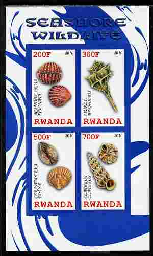 Rwanda 2010 Seashore Wildlife (Shells) imperf sheetlet containing 4 values unmounted mint, stamps on , stamps on  stamps on marine life, stamps on  stamps on shells