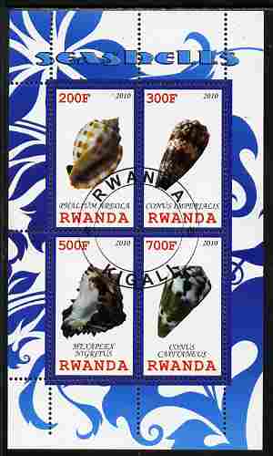 Rwanda 2010 Sea Shells #1 perf sheetlet containing 4 values fine cto used, stamps on , stamps on  stamps on marine life, stamps on  stamps on shells