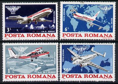 Rumania 1984 Civil Aviation Organisation set of 4 unmounted mint, Mi 4072-75*, stamps on , stamps on  stamps on aviation    maps  lockheed   britten norman islander   rombac 111    boeing 707