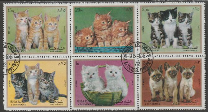 Sharjah 1972 Cats perf set of 6 cto used, stamps on cats