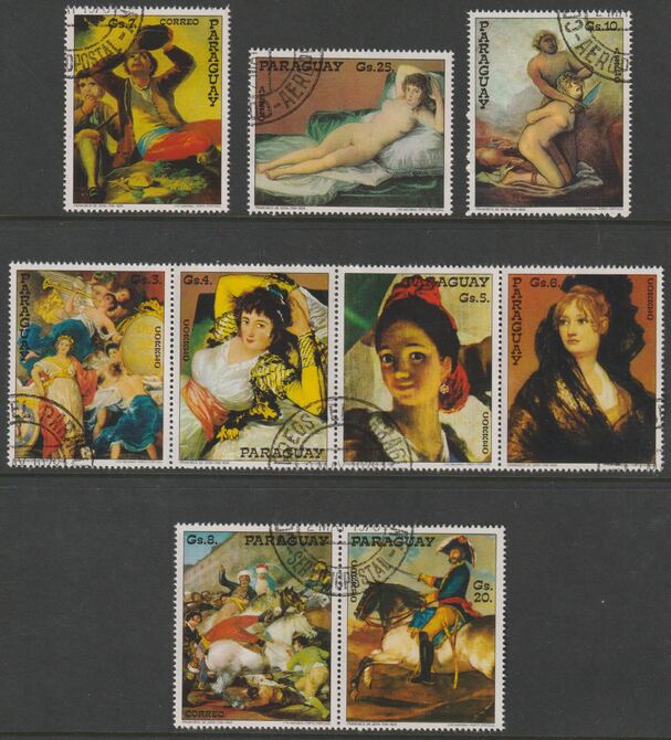 Paraguay 1978 Paintings by Goya perf set of 9 fine cds used, stamps on arts, stamps on goya, stamps on 