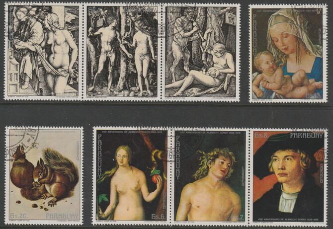 Paraguay 1978 Paintings by Durer perf set of 8 fine cds used, stamps on arts, stamps on durer