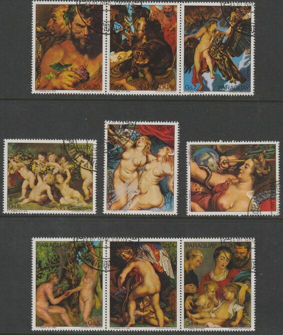 Paraguay 1978 Paintings by Rubens #2 perf set of 9 fine cds used, stamps on arts, stamps on rubens