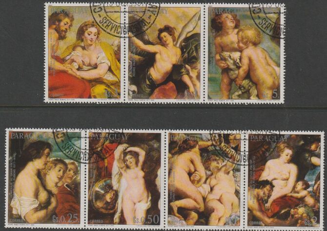Paraguay 1978 Paintings by Rubens #3 perf set of 7 fine cds used, stamps on arts, stamps on rubens, stamps on nudes