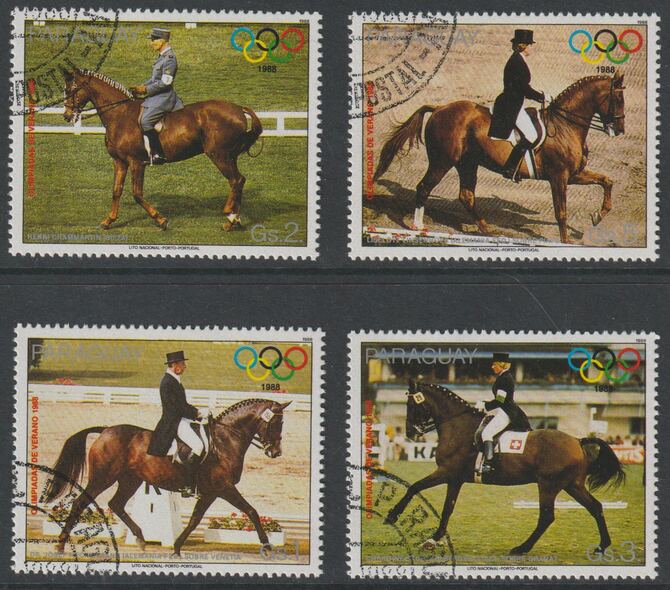 Paraguay 1988 Olympics - Show Jumping perf set of 4 fine cds used, stamps on olympics, stamps on horses, stamps on show jumping