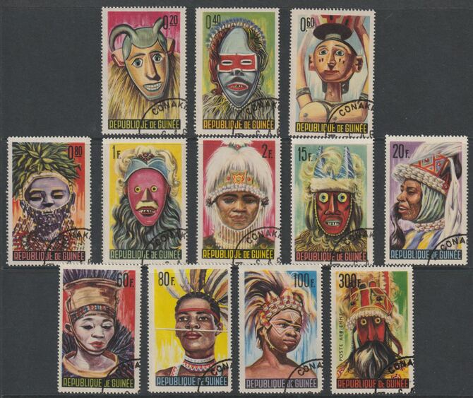 Guinea 1965 Native Masks complete perf set of 12 fine used, SG 472-83, stamps on masks, stamps on cultures