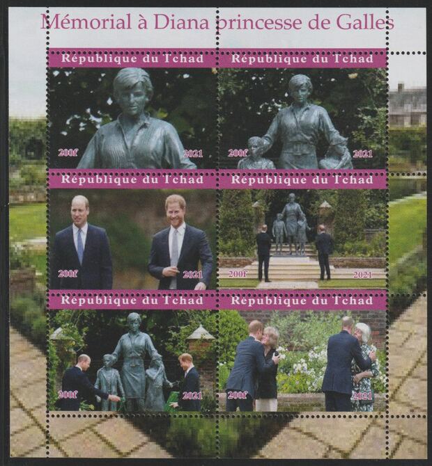Chad 2021 Memorial to Princess Diana perf sheet containing 6 values unmounted mint, stamps on royalty, stamps on diana, stamps on harry, stamps on william