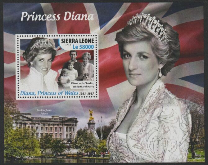 Sierra Leone 2020 Princess Diana perf m/sheet unmounted mint, stamps on , stamps on  stamps on royalty, stamps on  stamps on diana, stamps on  stamps on harry, stamps on  stamps on william, stamps on  stamps on charles
