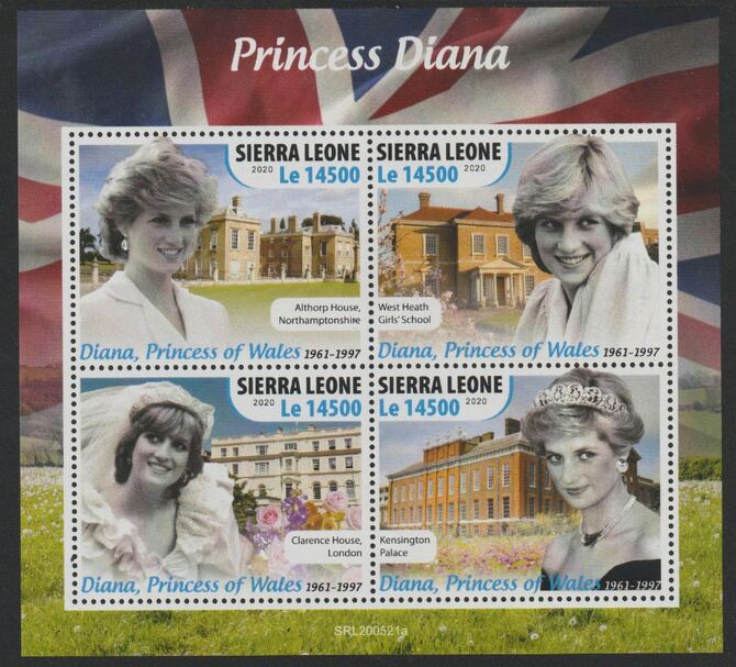 Sierra Leone 2020 Princess Diana perf sheet containing 4 values unmounted mint, stamps on royalty, stamps on diana, stamps on 