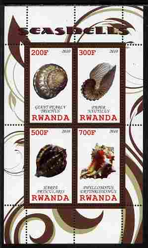 Rwanda 2010 Sea Shells #2 perf sheetlet containing 4 values unmounted mint, stamps on marine life, stamps on shells