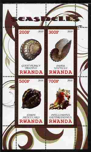 Rwanda 2010 Sea Shells #2 perf sheetlet containing 4 values unmounted mint, stamps on , stamps on  stamps on marine life, stamps on  stamps on shells