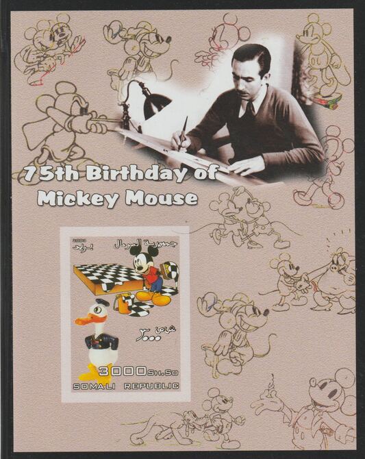 Somalia 2003 75th Birthday of Mickey Mouse #1 - imperf s/sheet showing Walt Disney unmounted mint, stamps on disney, stamps on cartoons, stamps on chess, stamps on pope, stamps on personalities