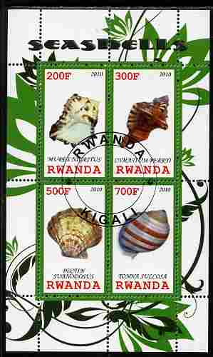 Rwanda 2010 Sea Shells #3 perf sheetlet containing 4 values fine cto used, stamps on marine life, stamps on shells