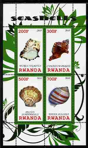 Rwanda 2010 Sea Shells #3 perf sheetlet containing 4 values unmounted mint, stamps on marine life, stamps on shells