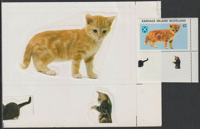 Easdale 1995 Domestic Cats £1 original composite artwork without overlay being stamp 4 from Singapore 95 Stamp Exhibition - Cars size 150 x 120 mm complete with issued s..., stamps on stamp exhibitions, stamps on cats, stamps on 