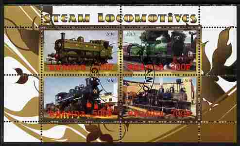 Rwanda 2010 Steam Locomotives #1 perf sheetlet containing 4 values fine cto used, stamps on , stamps on  stamps on railways