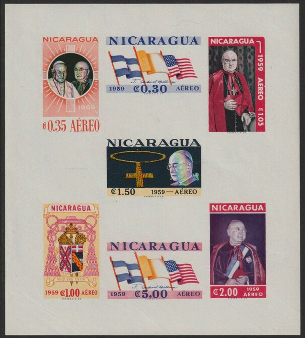 Nicaragua 1959 Cardinal Spellman imperf m/sheet unmounted mint SG MS1371a, stamps on personalities, stamps on religion