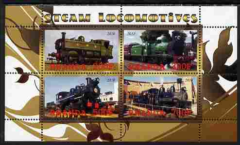 Rwanda 2010 Steam Locomotives #1 perf sheetlet containing 4 values unmounted mint, stamps on , stamps on  stamps on railways