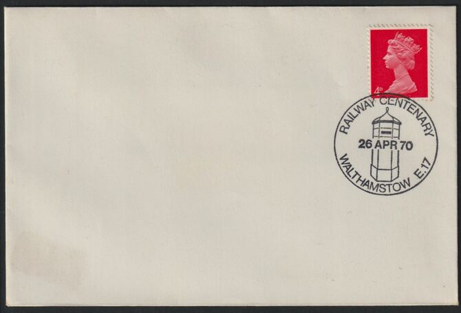 Postmark - Great Britain 1970 cover bearing Special cancellation for Railway Centenary, Walthamstow, stamps on railways