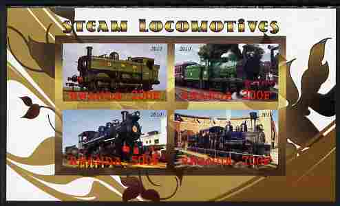 Rwanda 2010 Steam Locomotives #1 imperf sheetlet containing 4 values unmounted mint, stamps on , stamps on  stamps on railways
