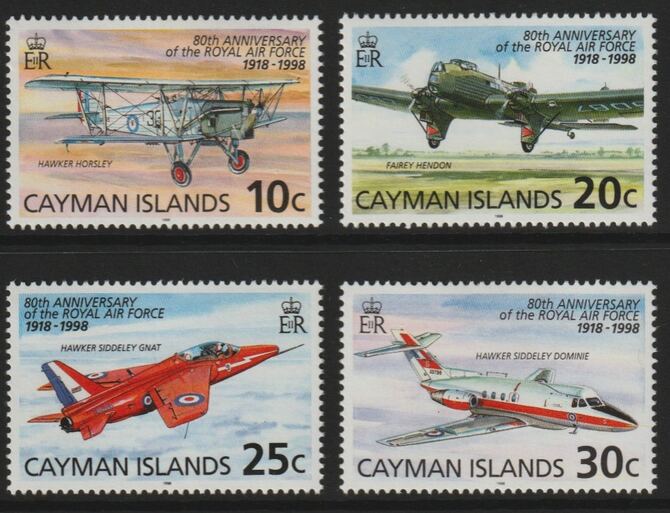 Cayman Islands 1998 80th Anniversary of Royal Air Force perf set of 4 unmounted mint SG 859-62, stamps on , stamps on  stamps on aviation