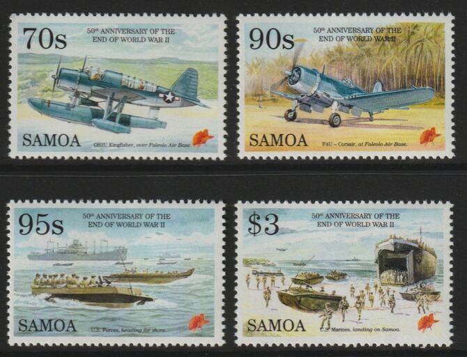 Samoa 1995 50th Anniversary of End of World War II perf set of 4 unmounted mint SG 961-64, stamps on , stamps on  stamps on ships, stamps on  stamps on  ww2 , stamps on  stamps on aviation, stamps on  stamps on militaria