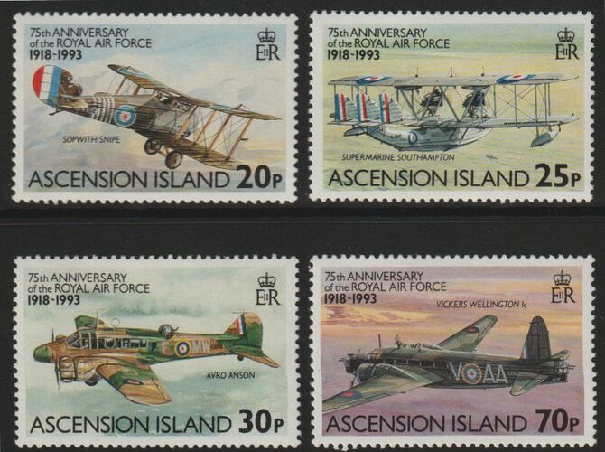 Ascension 1993 75th Anniversary of Royal Air Force perf set of 4 unmounted mint SG 595-98, stamps on aviation, stamps on wellington