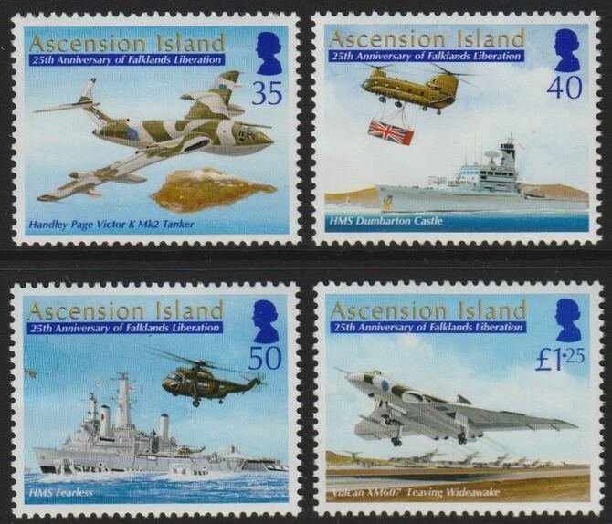 Ascension 2007 25th Anniversary of Liberation of the Falklands perf set of 4 unmounted mint SG 966-69, stamps on aviation, stamps on helicopters, stamps on battles, stamps on ships