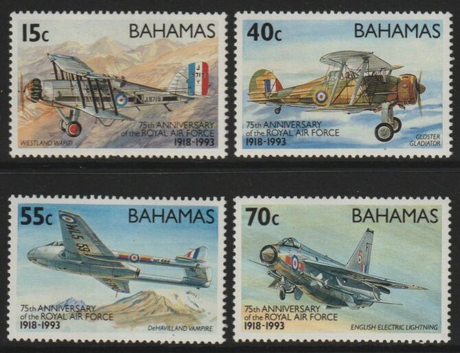 Bahamas 1993 75th Anniversary of Royal Air Force perf set of 4 unmounted mint SG 957-60, stamps on , stamps on  stamps on aviation, stamps on  stamps on 