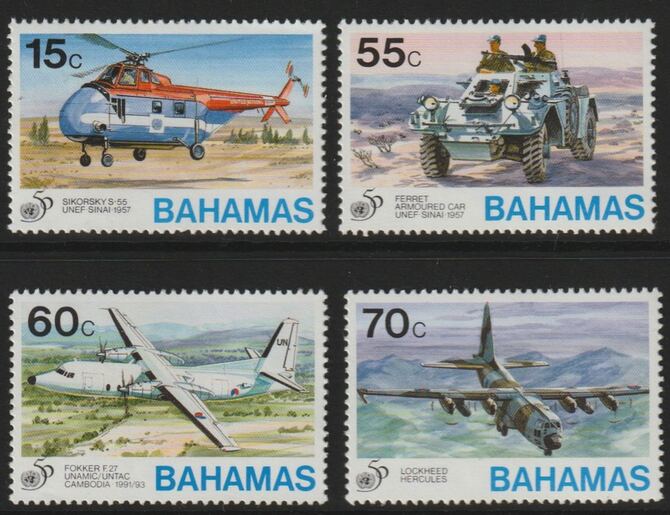 Bahamas 1995 50th Anniversary of United Nations perf set of 4 unmounted mint SG 1048-51, stamps on aviation, stamps on helicopters, stamps on united nations