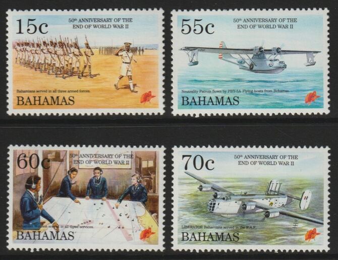 Bahamas 1995 50th Anniversary of End of World War II perf set of 4 unmounted mint SG 1030-33, stamps on , stamps on  ww2 , stamps on aviation, stamps on militaria, stamps on flying boats, stamps on 