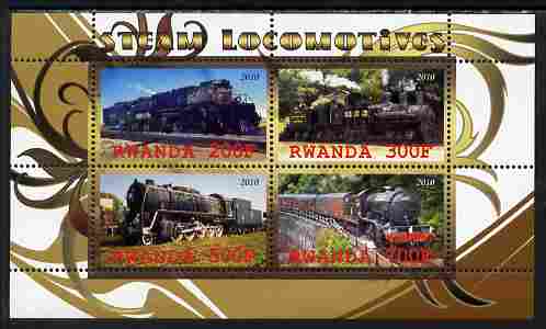 Rwanda 2010 Steam Locomotives #2 perf sheetlet containing 4 values unmounted mint, stamps on railways