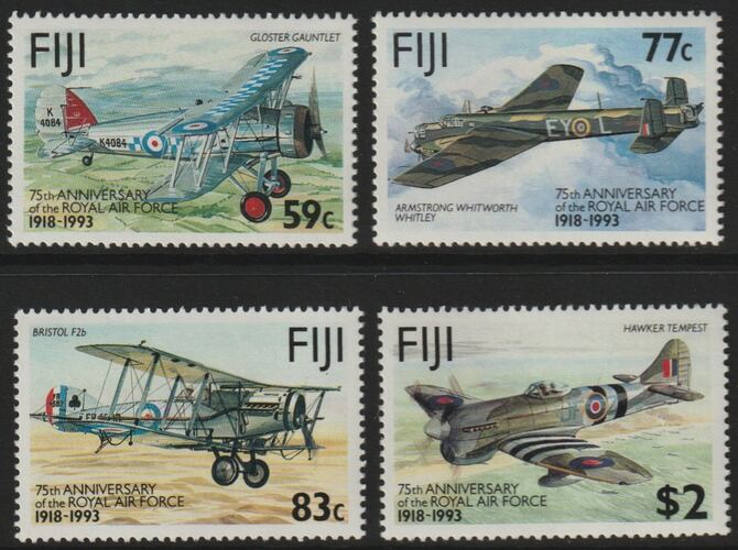 Fiji 1993 75th Anniversary of Royal Air Force perf set of 4 unmounted mint SG 873-76, stamps on aviation, stamps on 