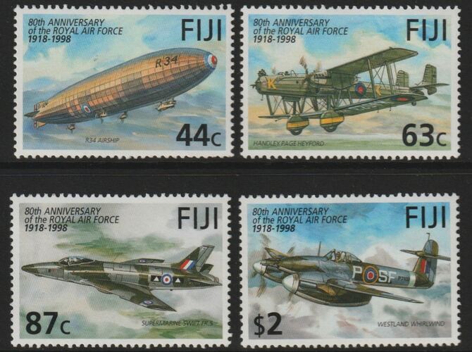 Fiji 1998 80th Anniversary of Royal Air Force perf set of 4 unmounted mint SG 1016-18, stamps on aviation, stamps on airships
