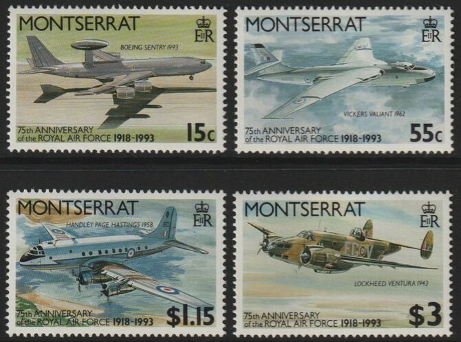 Montserrat 1993 75th Anniversary of Royal Air Force perf set of 4 unmounted mint SG 922-25, stamps on , stamps on  stamps on aviation, stamps on  stamps on 
