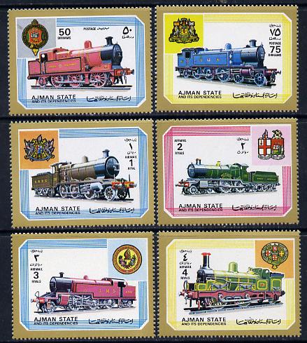 Ajman 1972 Locomotives perf set of 6 unmounted mint, Mi 1850-55, stamps on , stamps on  stamps on railways