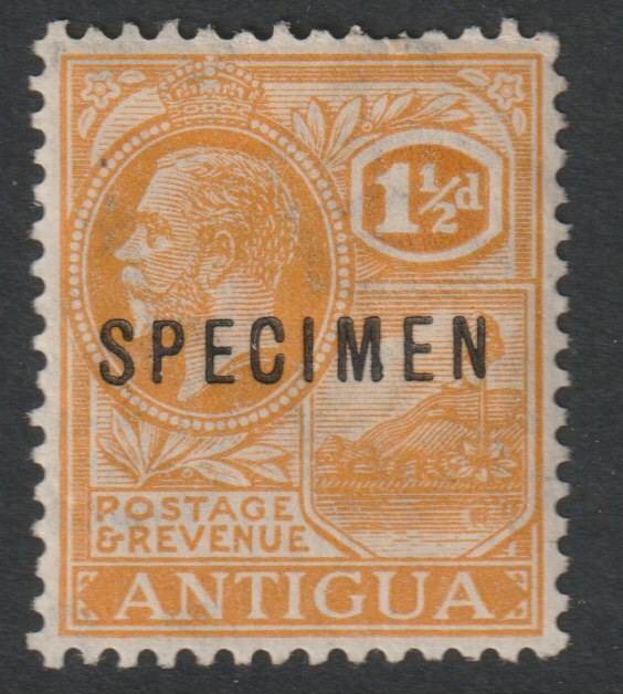 ANTIGUA 1922 KG5 Script CA 1.5d overprinted SPECIMEN with gum and only about 400 produced, stamps on 