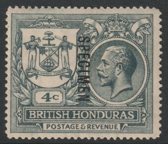 Br HONDURAS 1922 KG5 4c overprinted SPECIMEN fine with gum and only about 400 were produced SG 123s, stamps on 