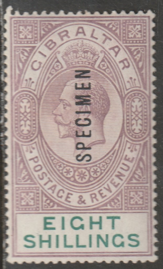 GIBRALTAR 1924 KG5 8s overprinted SPECIMEN fine with gum and only about 400 produced SG 101s, stamps on 