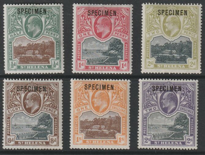 St Helena 1903 KE7 pictorial set of 6 overprinted SPECIMEN fine with gum and only about 730 sets produced SG 55s-60s, stamps on 