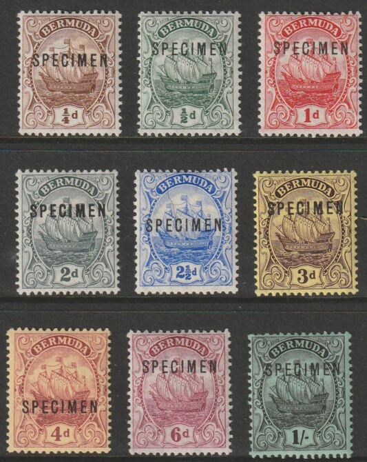 Bermuda 1910-25 Caravelle MCA set of 9 overprinted SPECIMEN fine with gum and only about 400 sets produced SG 44s-51s, stamps on 